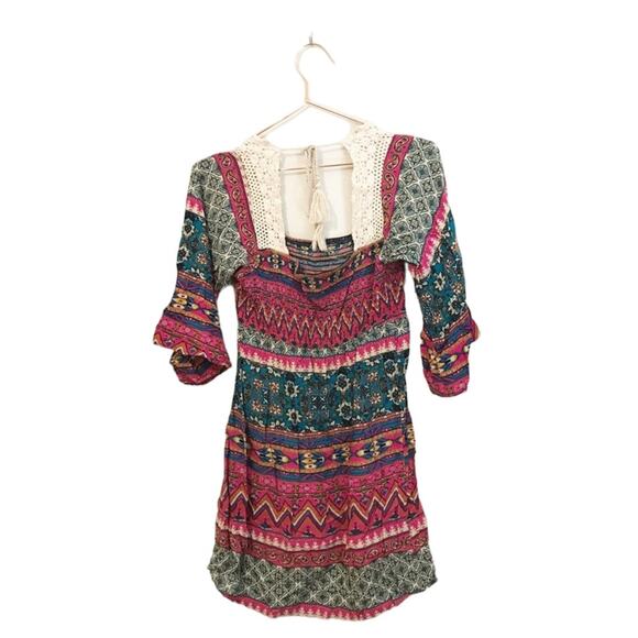 Dejavu boho crochet trim multi color dress size small - Picture 1 of 6